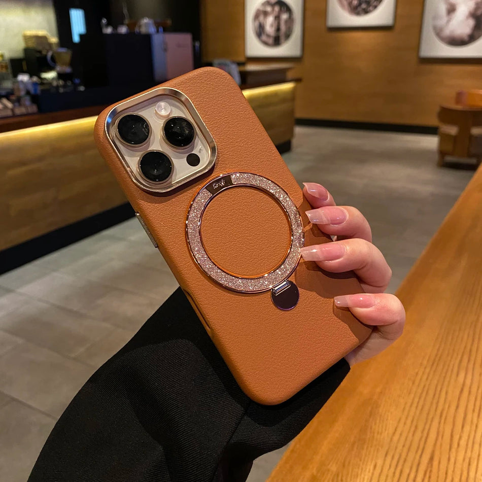 iPhone 16 Pro Max Leather Case with Magnetic Stand