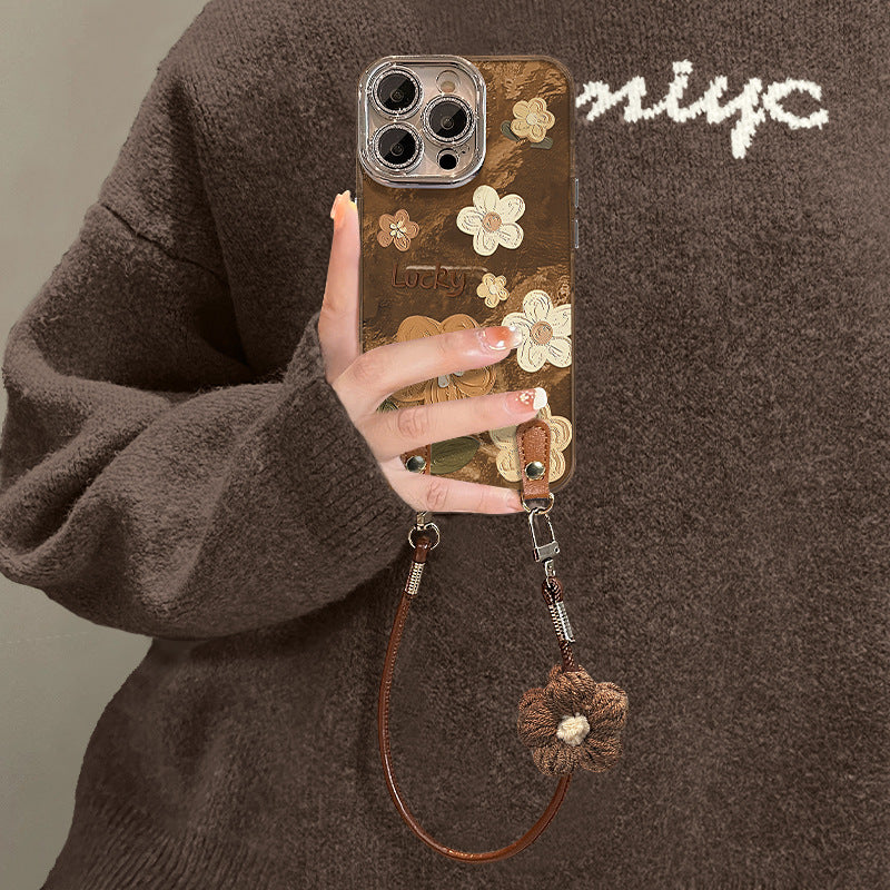 Retro Flower Phone Case with Lanyard High-End