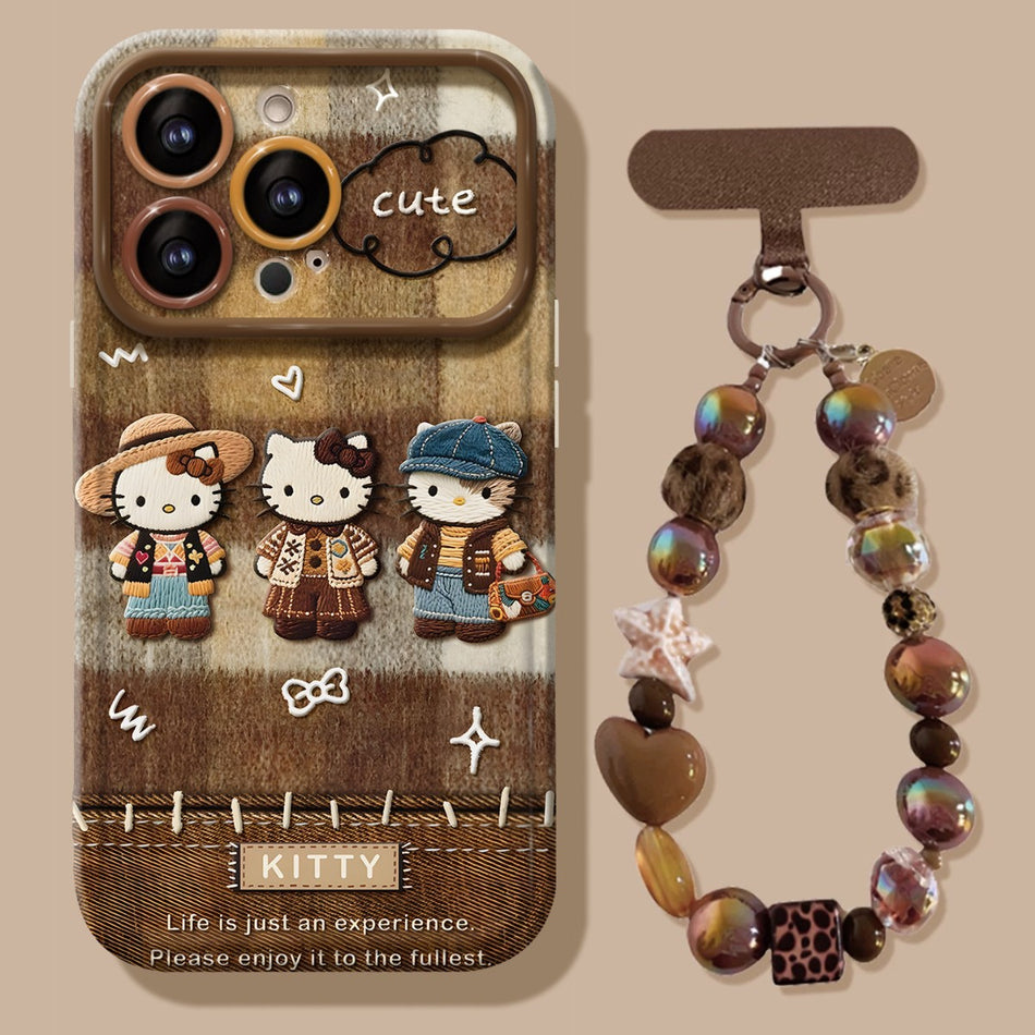 Retro KT Cat Hanging Chain Phone Case Soft