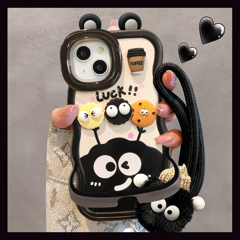 Coffee Coal Ball Doll Phone Case with Double Bracket