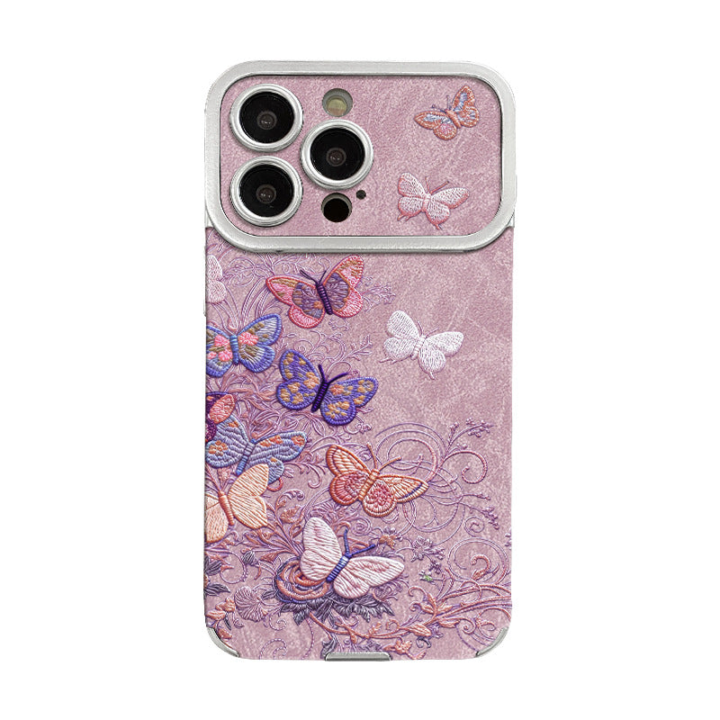 Purple Butterfly Leather Phone Case with Chain