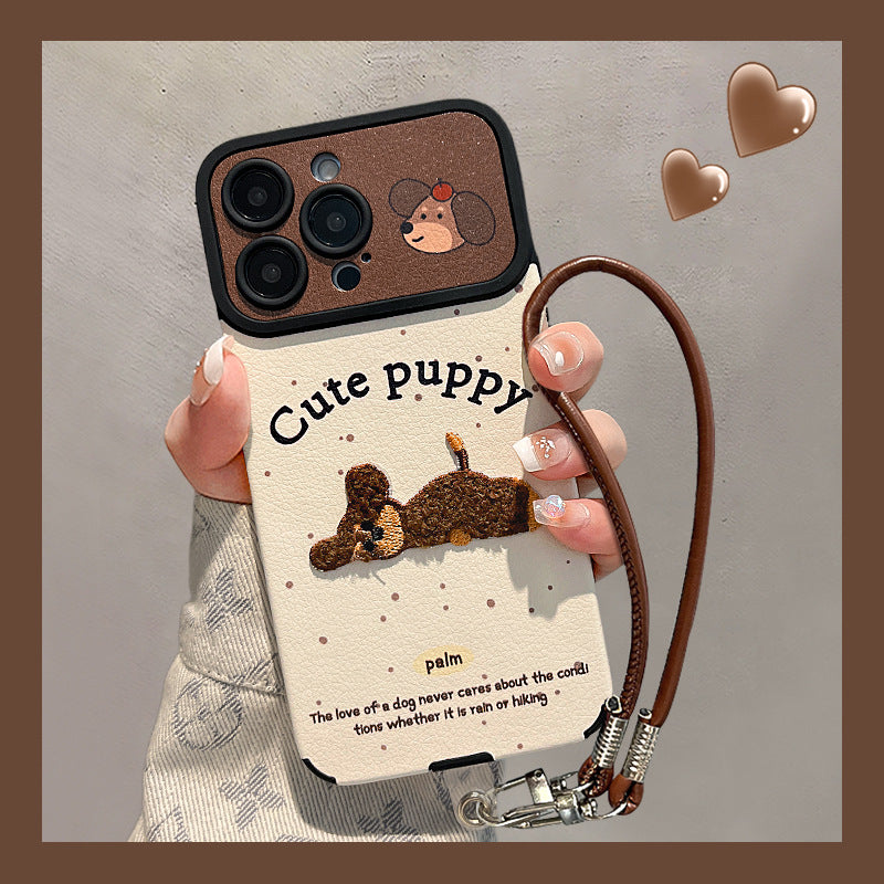Embroidered Puppy Lanyard Phone Case Silicone