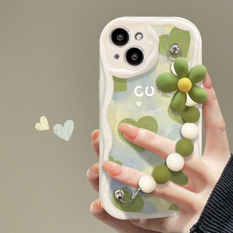 Green Heart Couple Silicone Phone Case with Chain