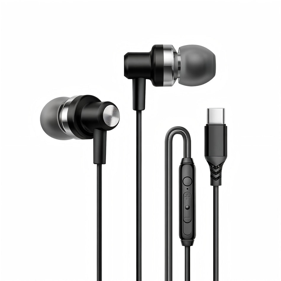 Metal Stereo Tuning Digital Decoding Type-C Wired Headphones for Huawei Samsung C Flat In-Ear