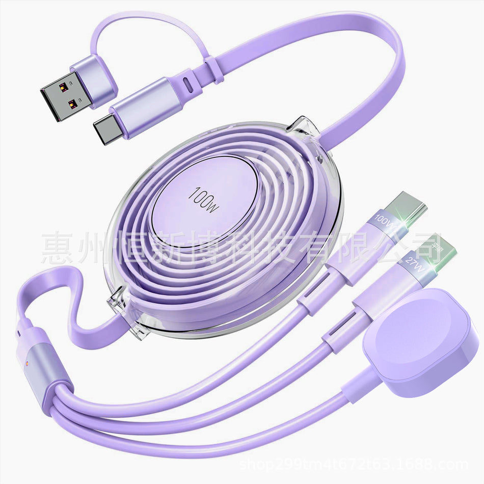 5-in-1 100W Fast Charging Cable – Retractable & Customizable