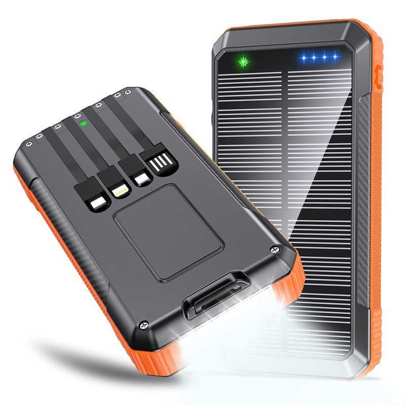 33800mAh Solar Power Bank Fast Charge Built-In Cable