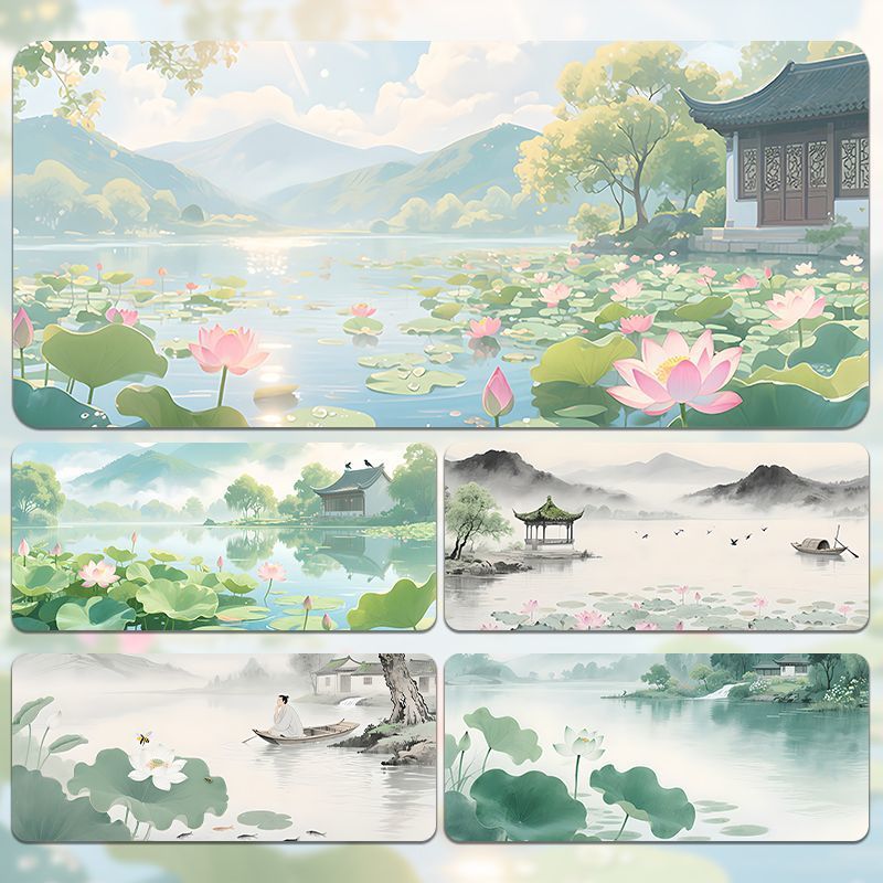 Lotus Chinese Style Oversized Mouse Pad Desk Mat