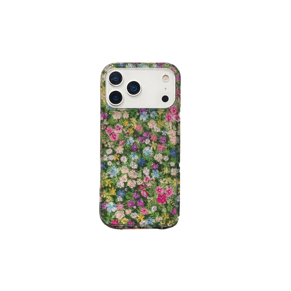 Floral Glitter iPhone Case – Full Coverage Anti-Drop Cover