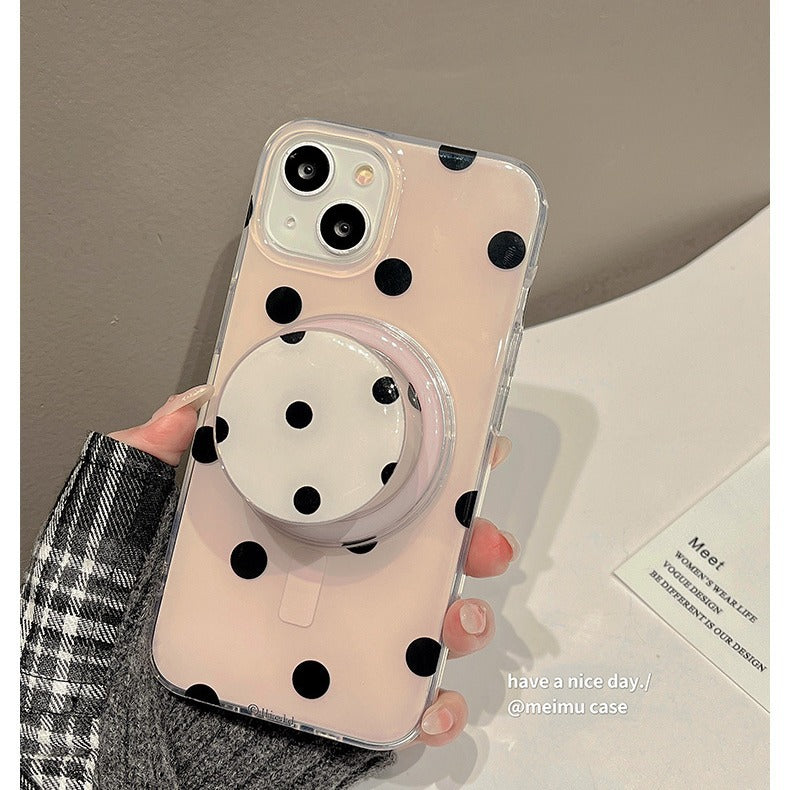 Polka Dot iPhone Case with Magnetic Stand – Korean Style Cover