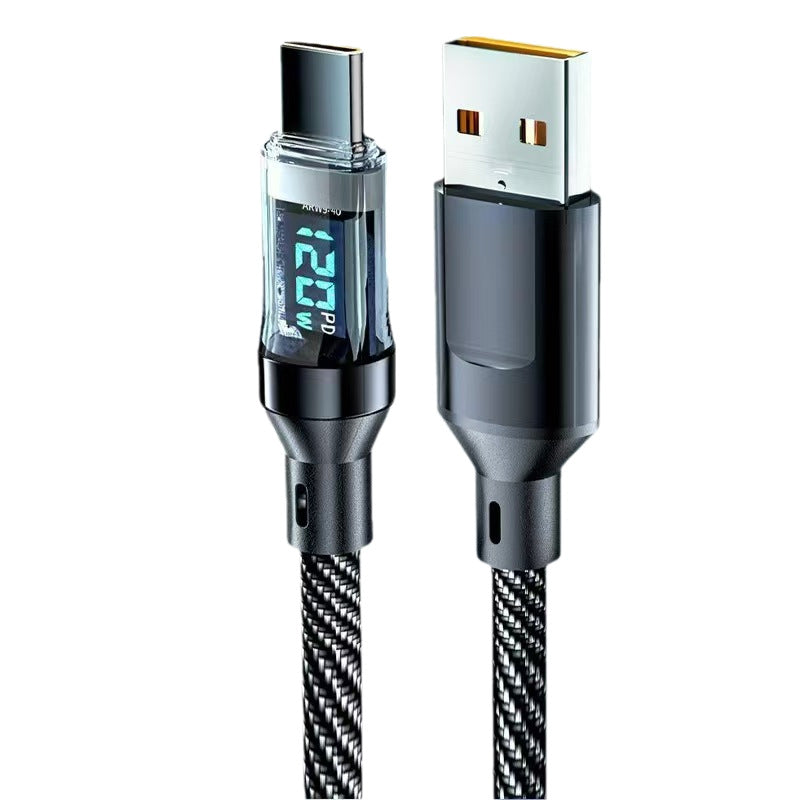 120W Digital Display Braided Fast Charging USB-C Cable