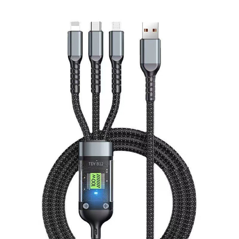 Digital Display Transparent Braided Multi-Charging Cable