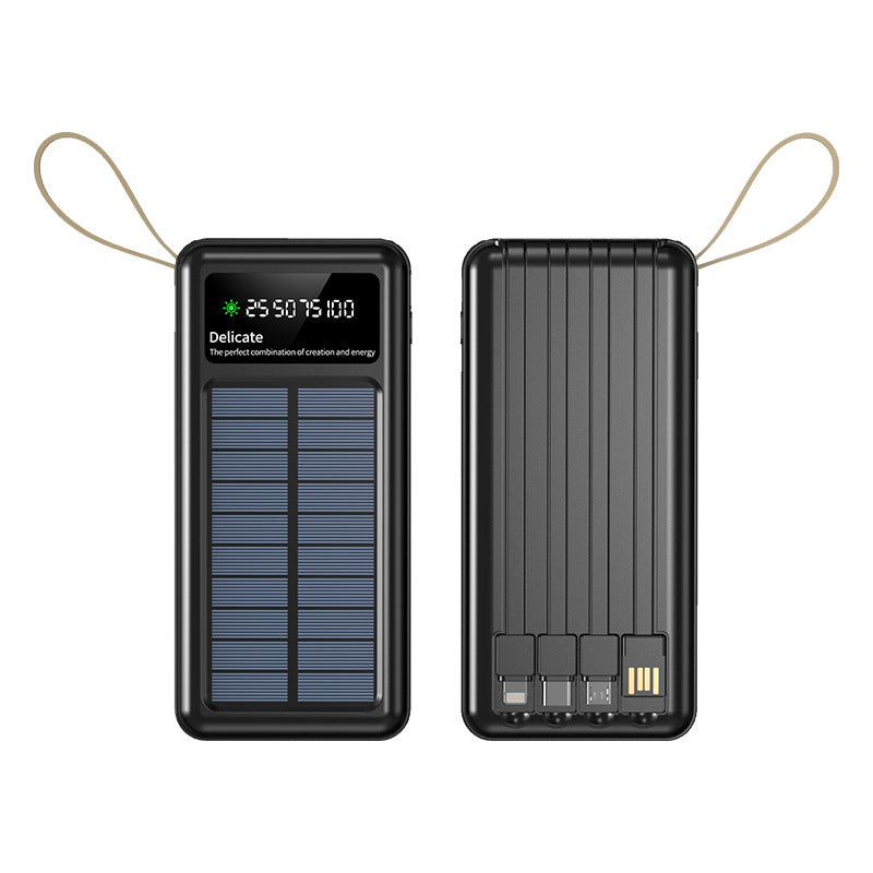 Premium 20000mAh Solar Power Bank with Detachable Four-Cable Configuration