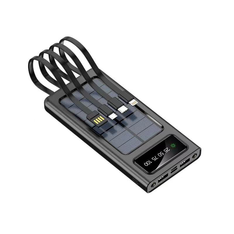 Premium High-Capacity Cross-Border Solar Power Bank with Integrated Cables