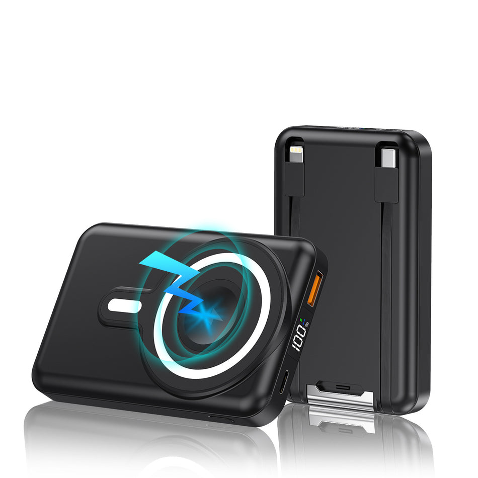 Magnetic Wireless Power Bank with Built-In Dual Cables