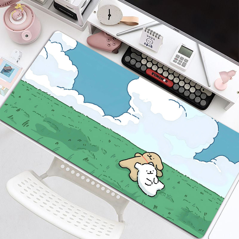Cute White Dog XL Desk Mouse Pad Cartoon Keyboard Mat