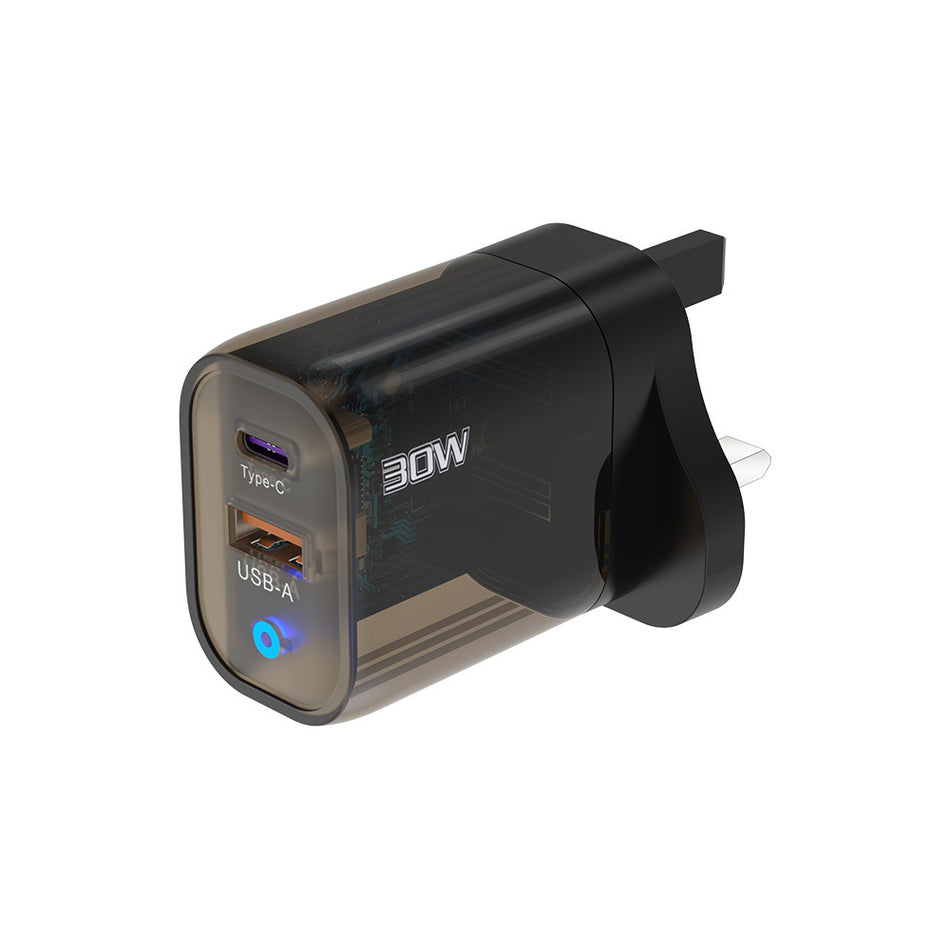 30W Transparent Cyberpunk A+C Fast Charging Adapter