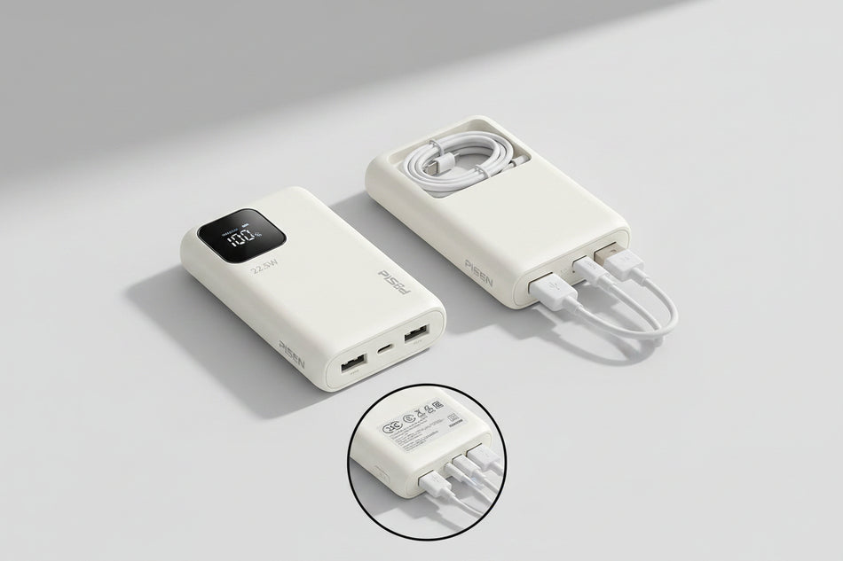 Pisen 20000mAh Fast Charging Power Bank with 4 Built-In Cables