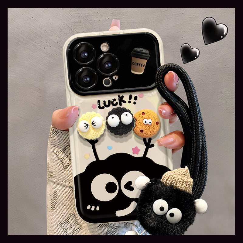 Coffee Doll Lanyard Phone Case with Mirror Stand Cover