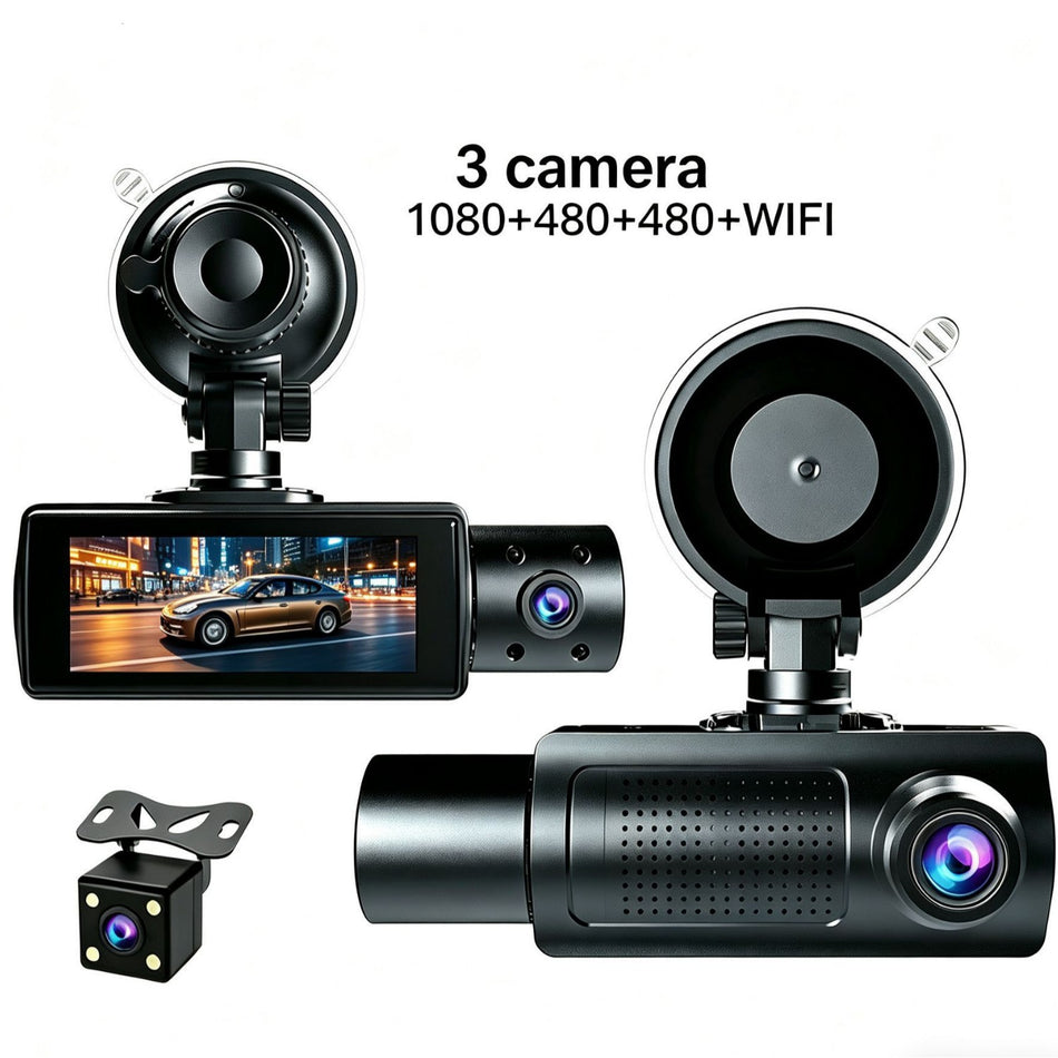 3.16-Inch Triple Lens 1080P WiFi Dash Camera Recorder