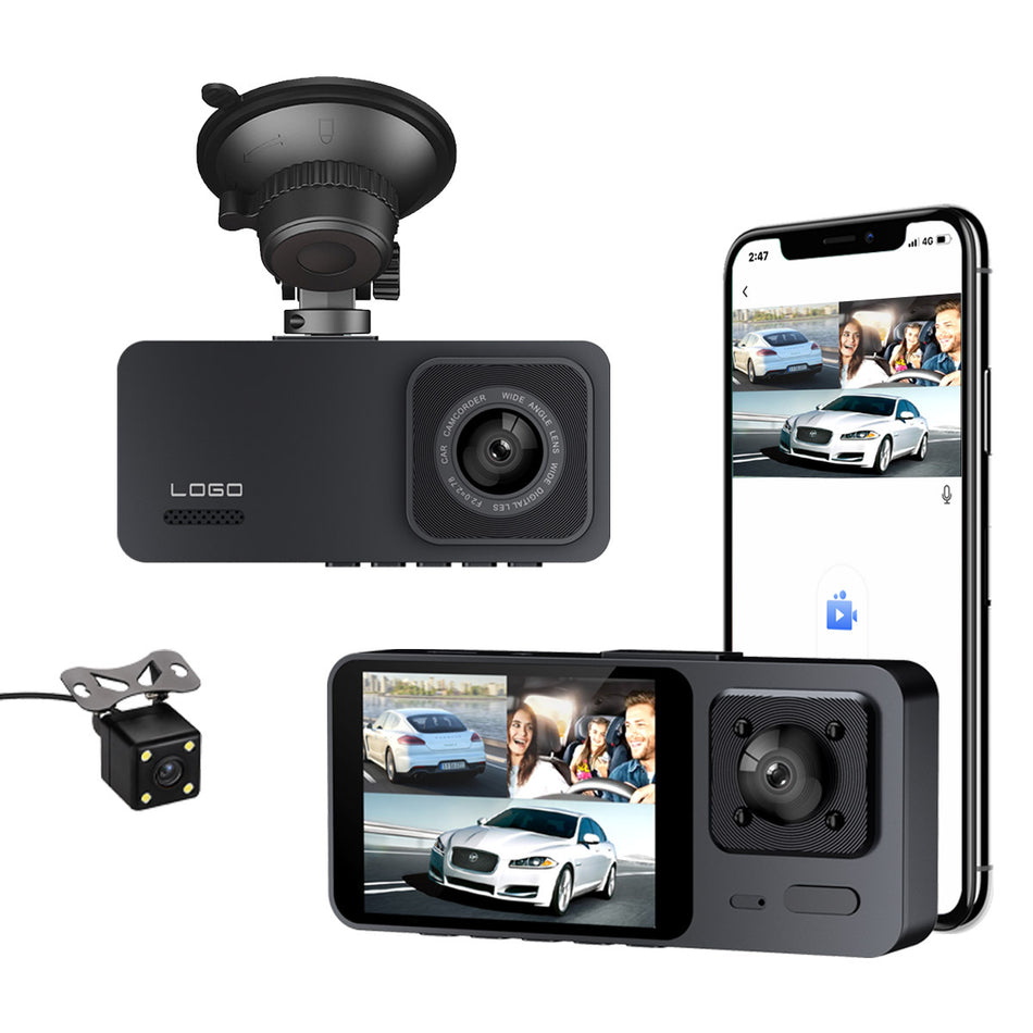 Triple Lens 2-Inch Dash Camera with Interior Recording System