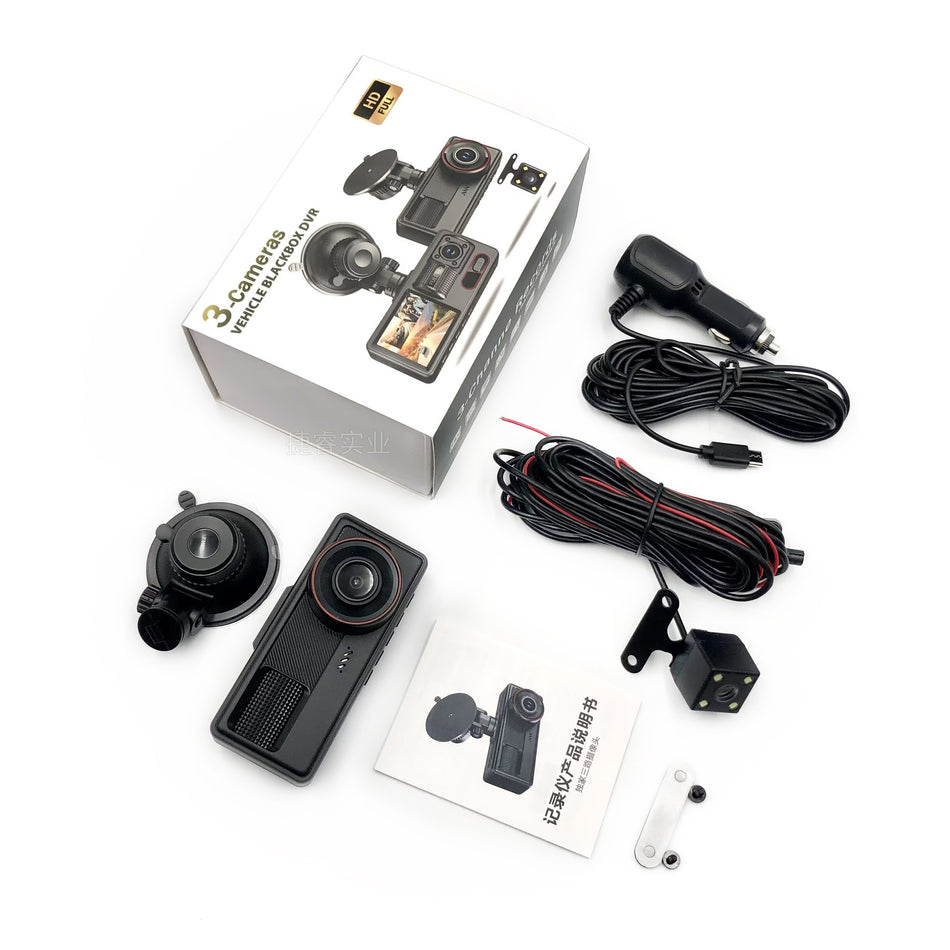 2-Inch 3-Lens WiFi Dash Camera with Night Vision Recorder