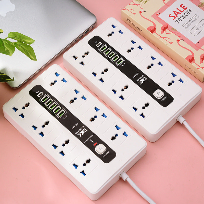 Multi-Socket Extension Power Strip with USB Ports and Long Cable
