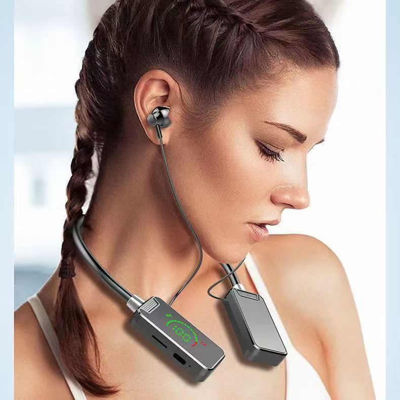Neckband Bluetooth Earphones with Display and Card Slot