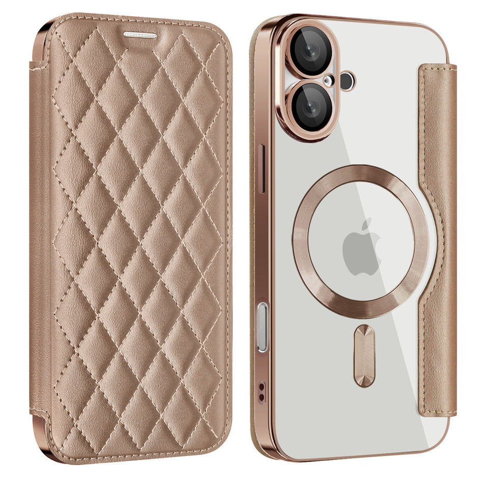 Quilted Magnetic Leather Phone Case with Card Slot and Stand