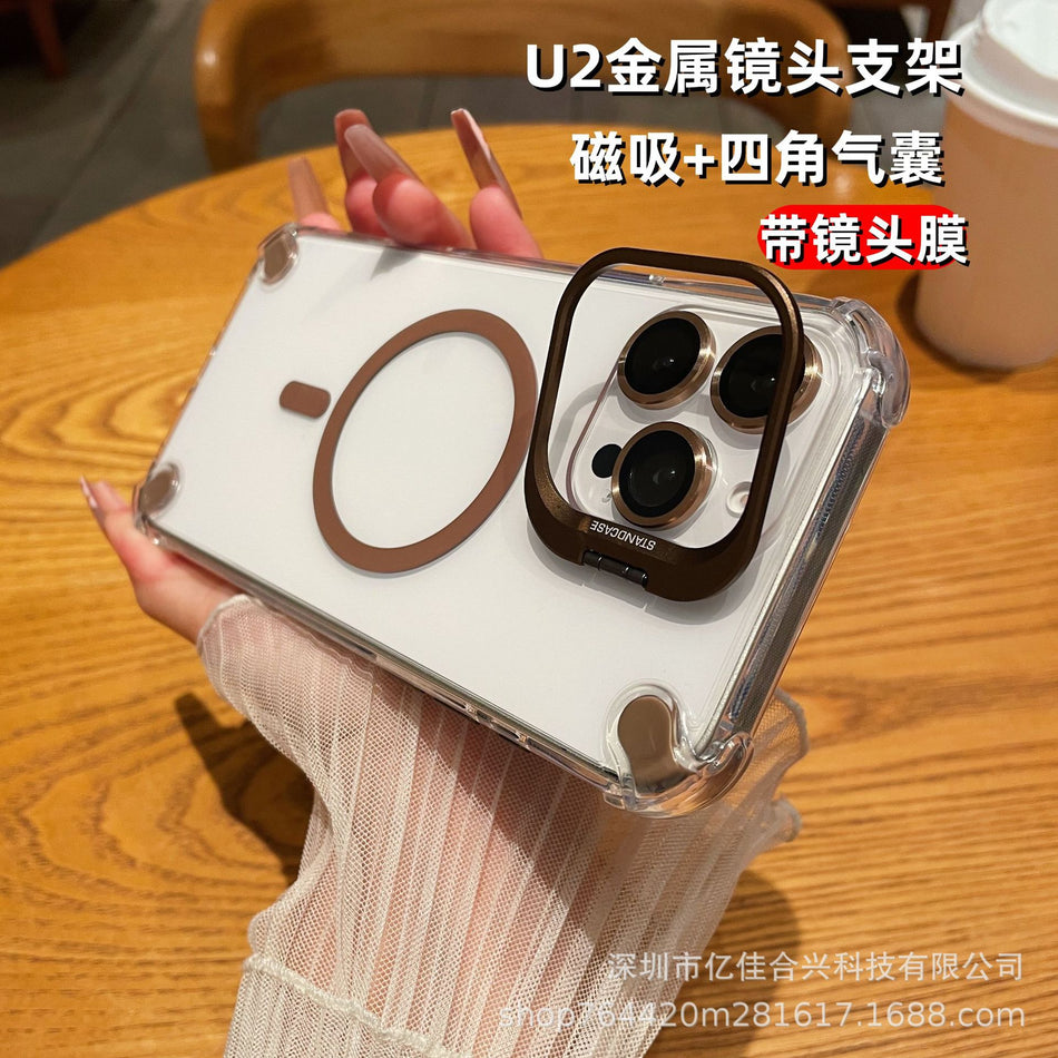 Magnetic Clear Phone Case with Metal Lens Frame and Airbag Corners