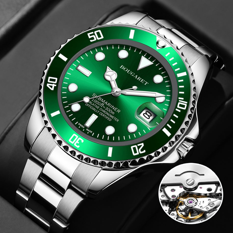 Men’s Automatic Luminous Steel Watch Green Dial Calendar