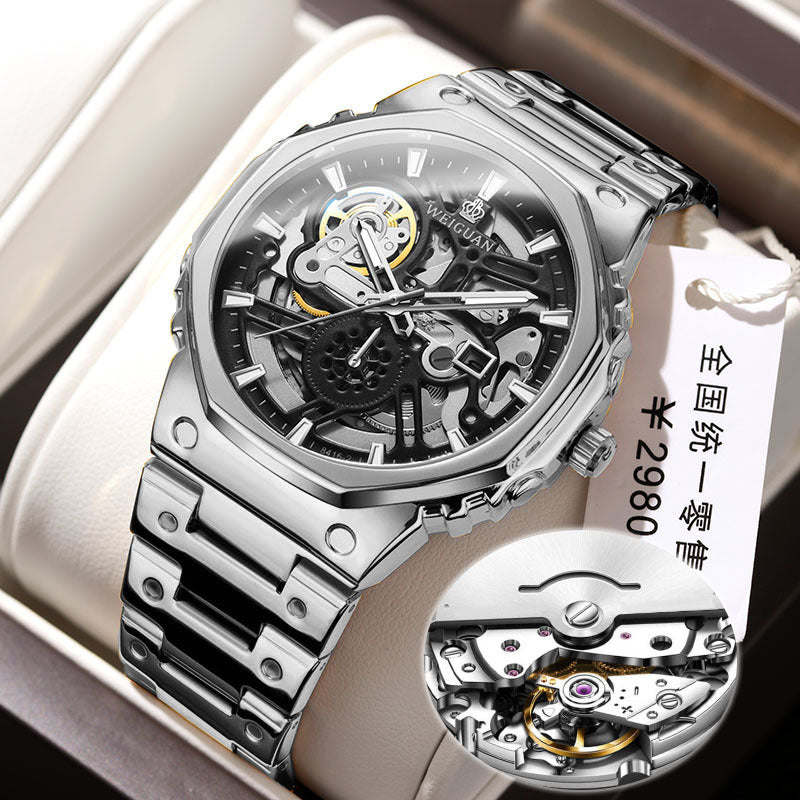 Men’s Quartz Steel Watch Luminous Calendar Transparent Case