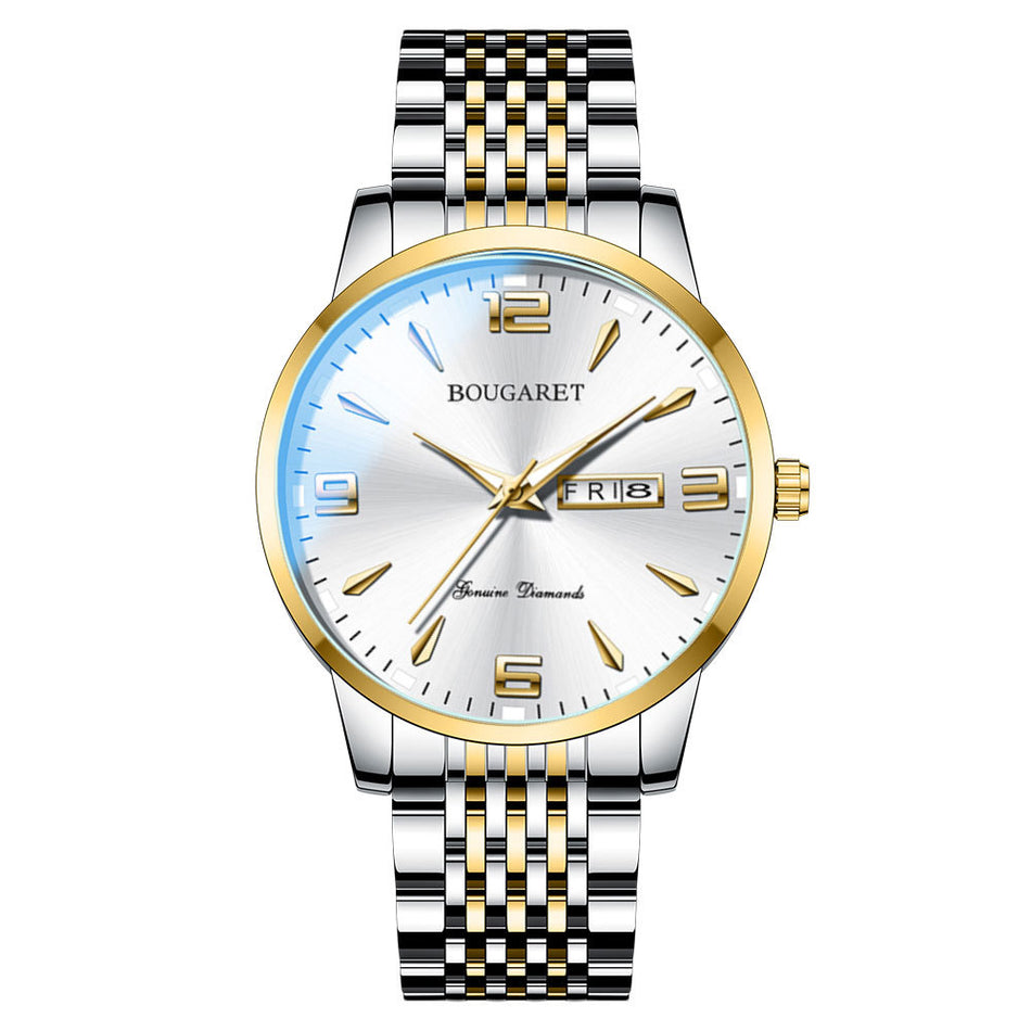Men's Quartz Calendar Watch Luminous Waterproof Steel Bracelet