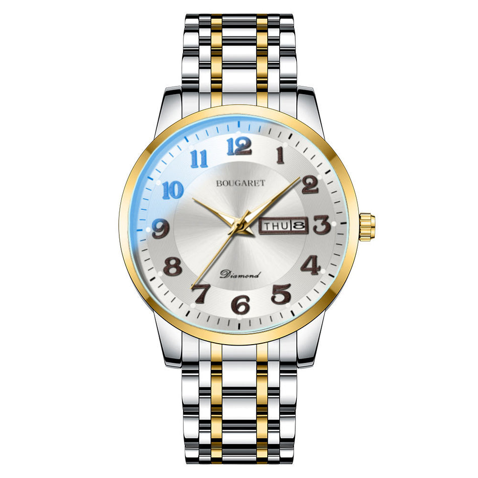 Men's Quartz Steel Watch Luminous Calendar Waterproof Dress