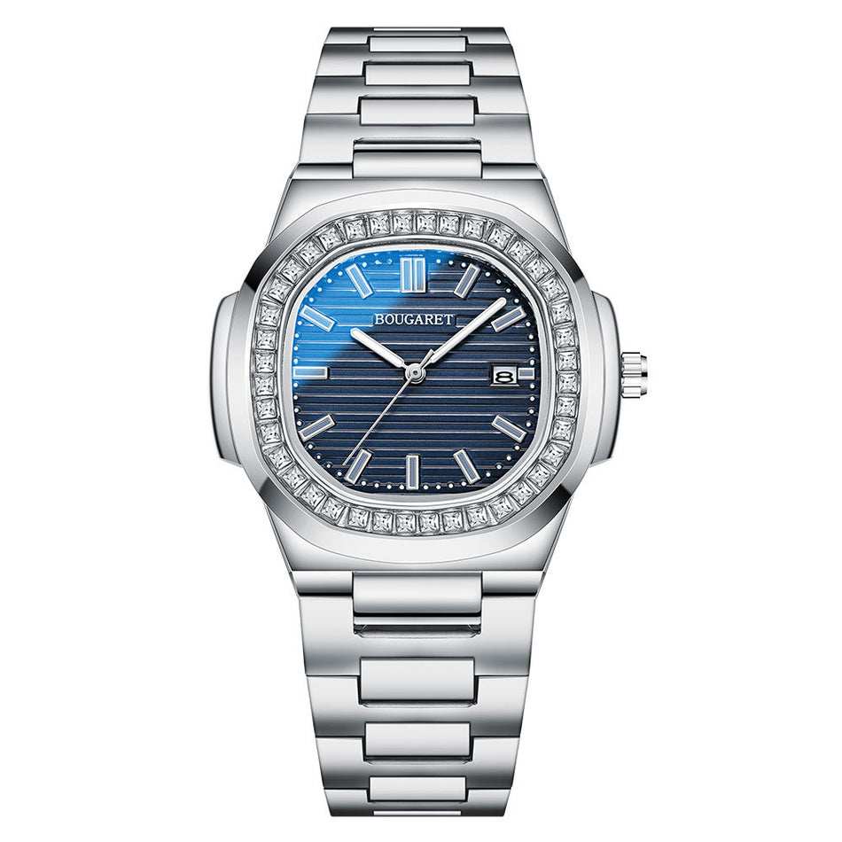Men's Quartz Steel Watch Square Dial Luminous Waterproof