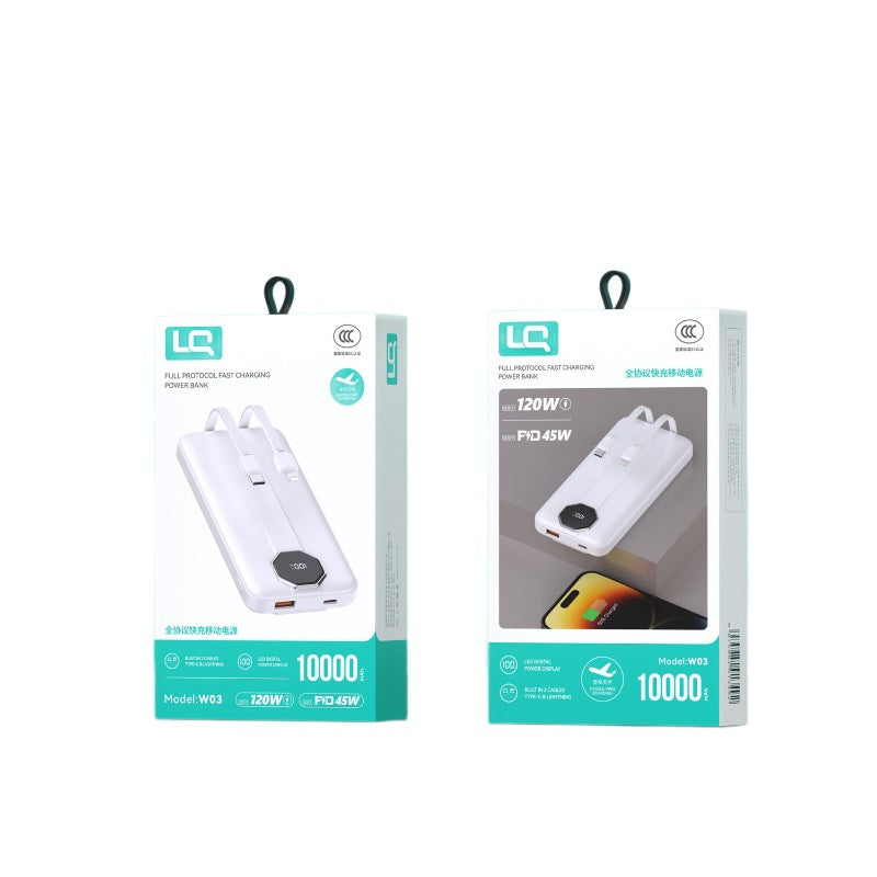 10000mAh 3C Certified Fast Charging Power Bank with Built-in Gold Cable | Universal Compatibility for Vivo, Xiaomi & iPhone 17