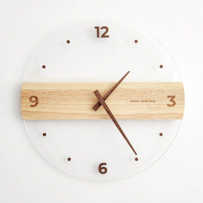 Modern Nordic Wooden Wall Clock – Acrylic Glass Silent Decorative Clock