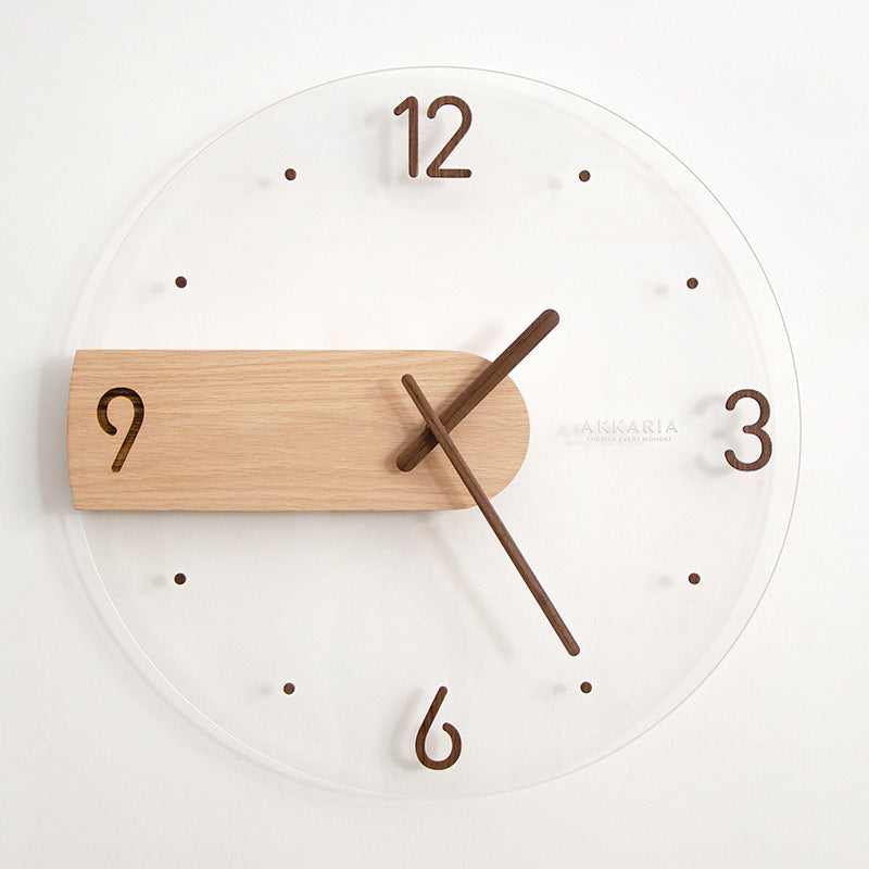Nordic Solid Wood Wall Clock – Modern Acrylic Glass Silent Decorative Clock