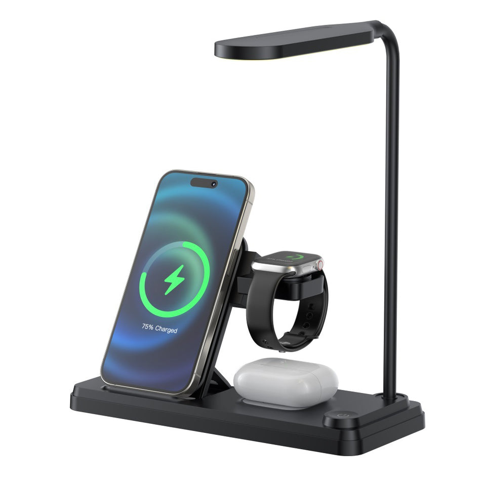 Multifunctional LED Desk Lamp with Wireless Charging Station – 3-in-1 Charging for Phone, Smartwatch & Earbuds