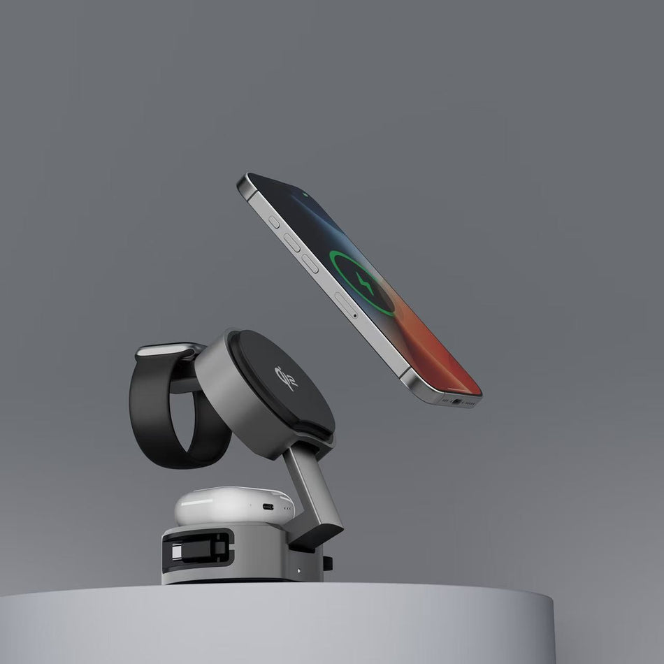 Qi2 3-in-1 Wireless Charger – 15W Fast Charging Station with Retractable Cable for Apple Devices
