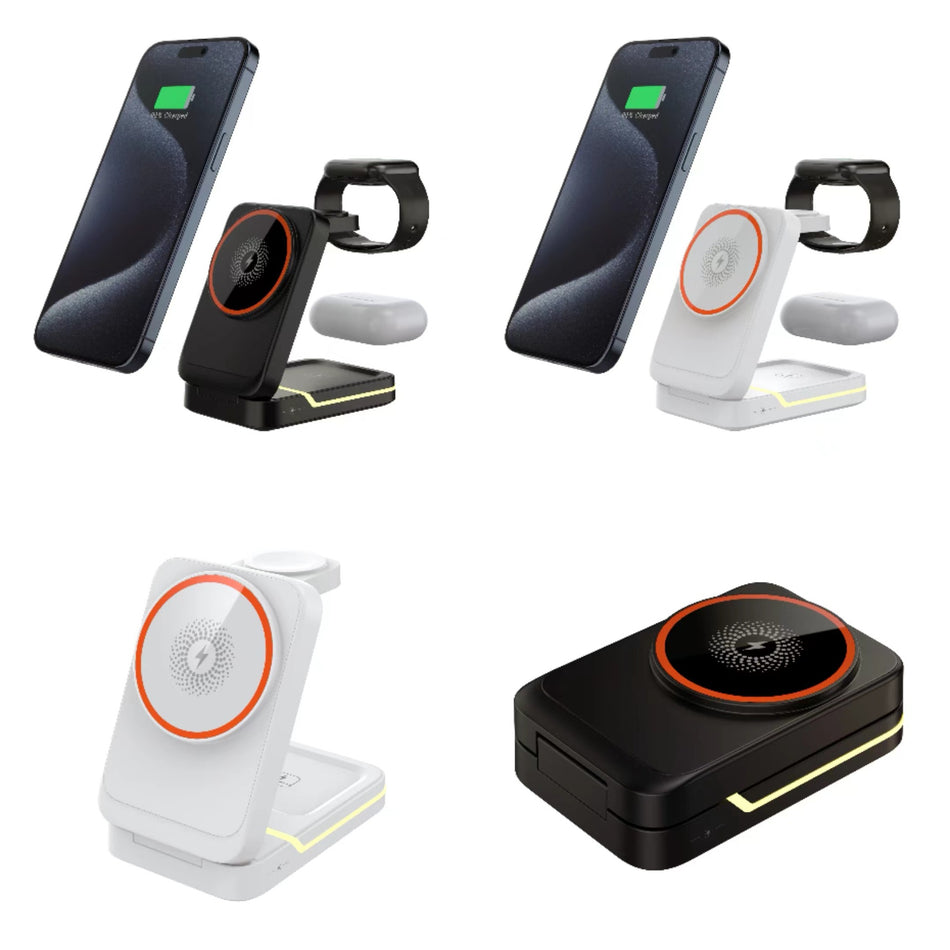 4-in-1 Magnetic Wireless Charging Station – Foldable 15W Fast Charger & Phone Stand