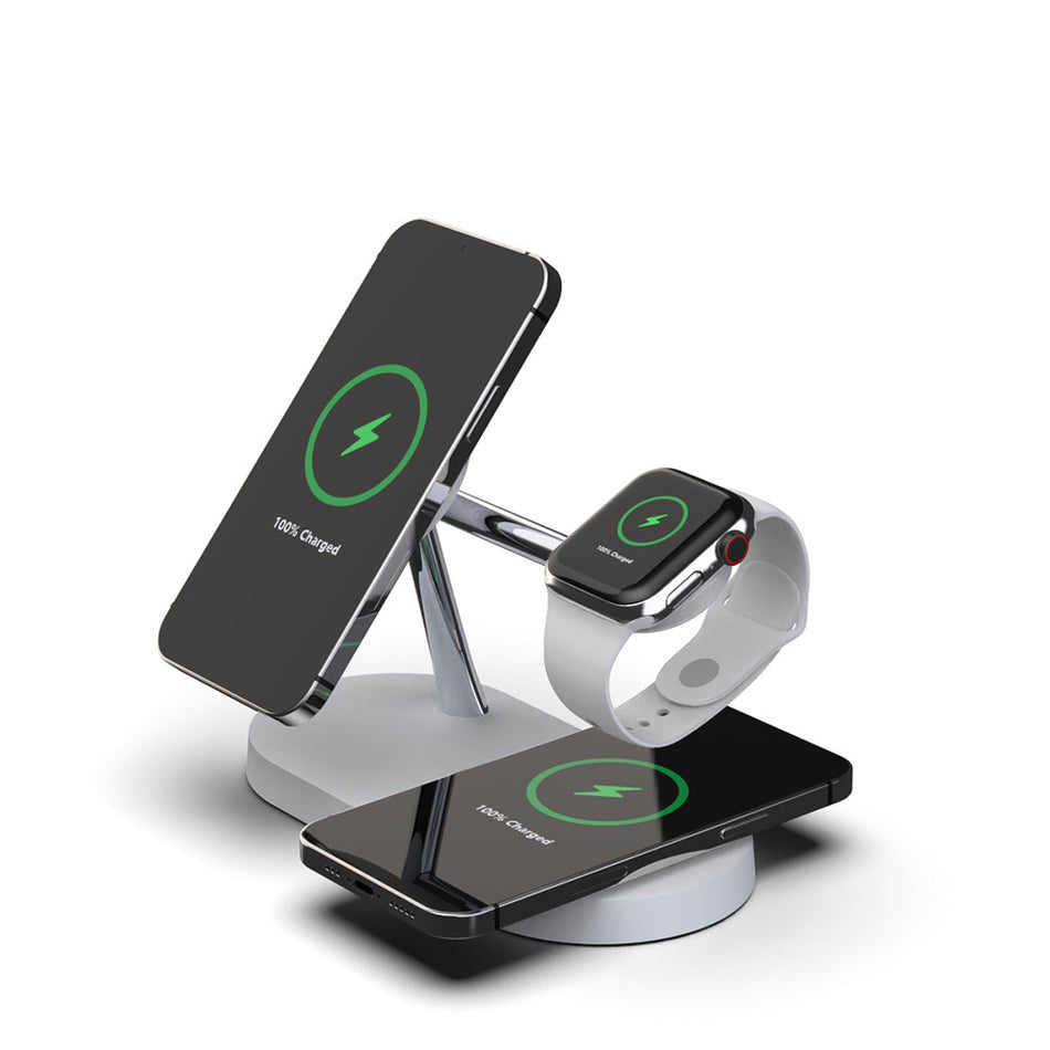 Magnetic 3-in-1 Wireless Charging Station – Fast Charging Stand for Phone, Smartwatch & Earbuds