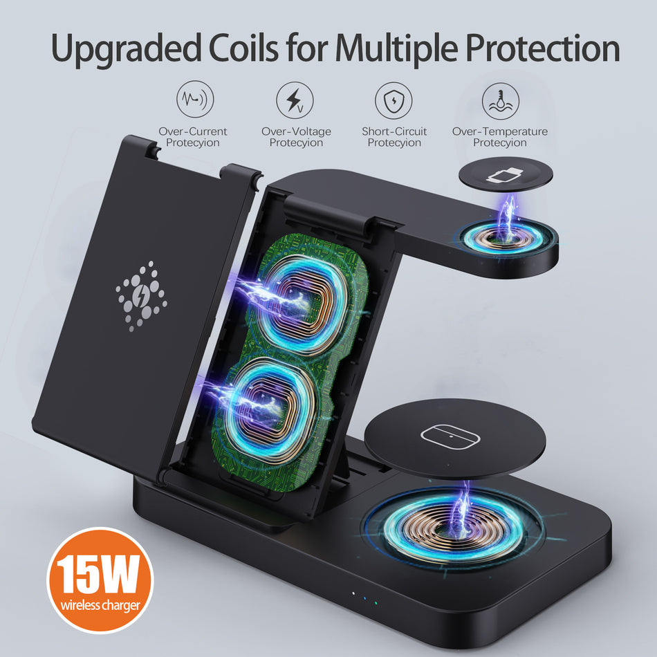 Foldable 3-in-1 Wireless Charging Station – Fast Charger for Samsung Phone, Galaxy Watch & Earbuds