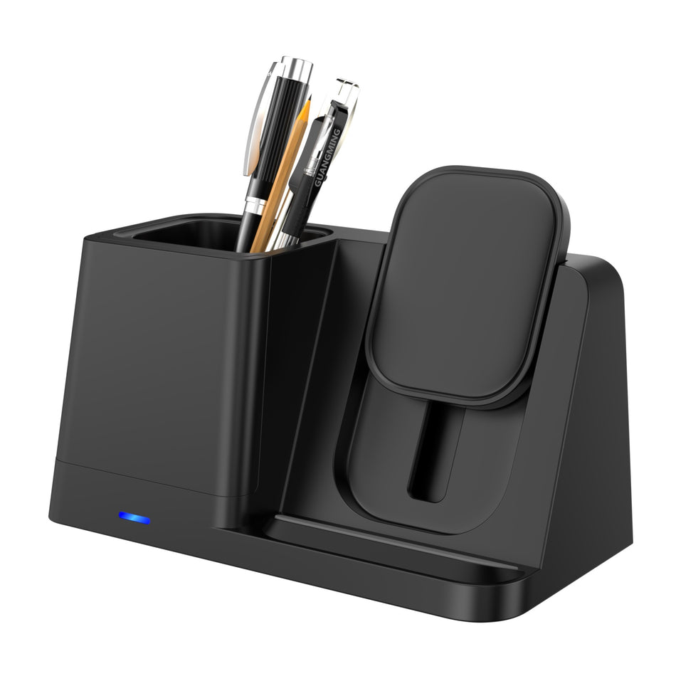 Wireless Charging Pen Holder with LED Logo – Multifunctional Desktop Organizer & Fast Wireless Charger