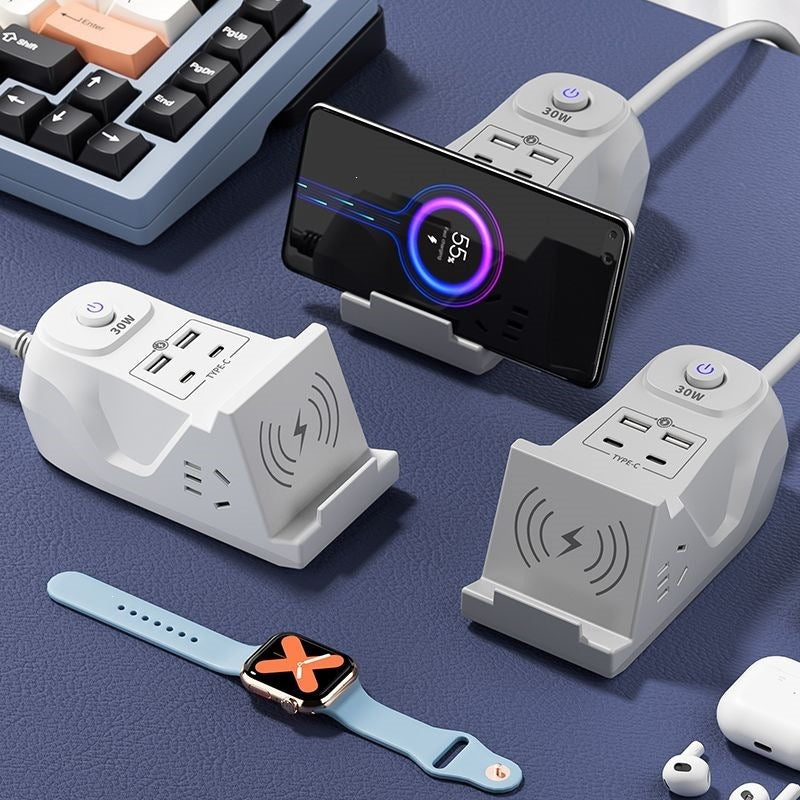 30W Wireless Charging Power Strip – Multifunction Extension Socket with USB & Long Power Cord