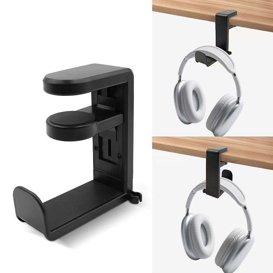 Rotatable Clip-On Headphone Stand – Under Desk Gaming Headset Holder for Table Edge Storage