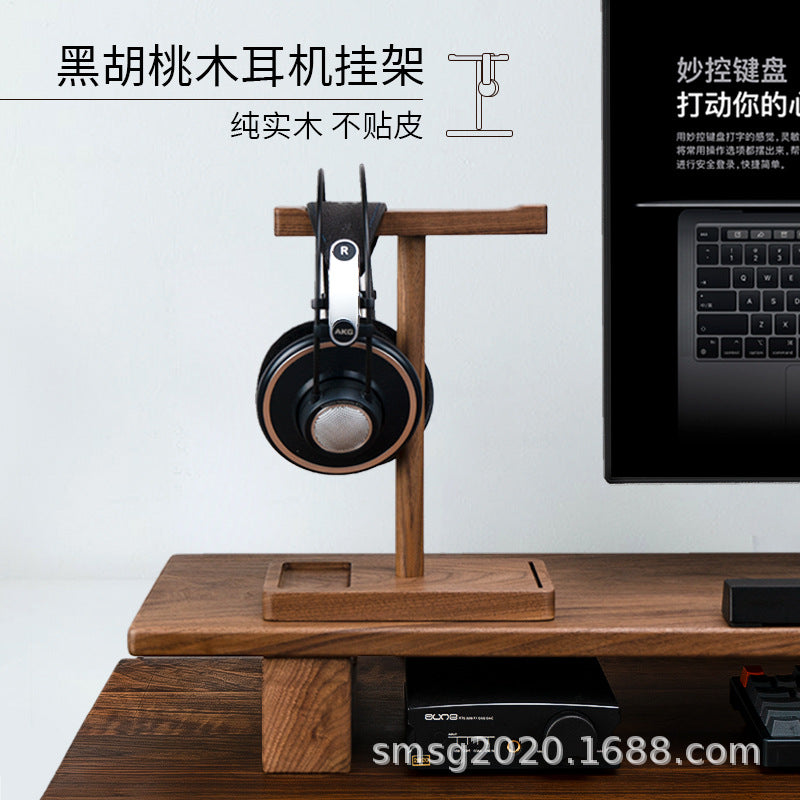 Black Walnut Wood Headphone Stand – Premium Desktop Gaming Headset Display & Storage Holder