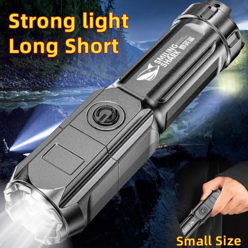 Rechargeable LED Flashlight – Portable ABS Zoom Torch with USB Charging & Power Bank