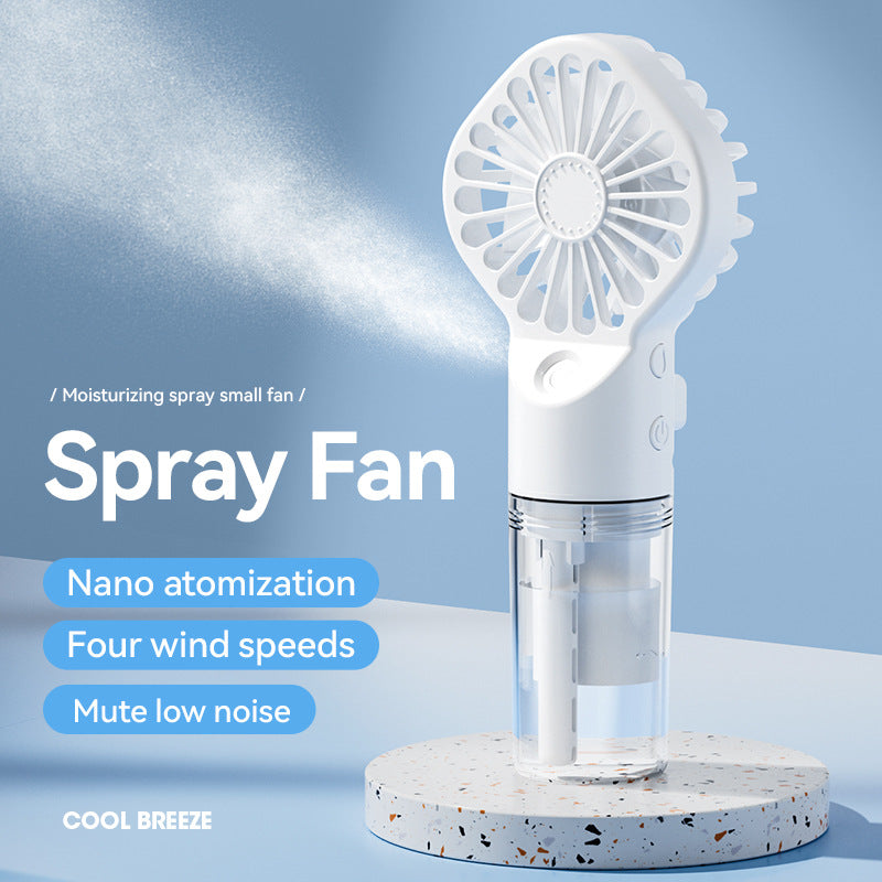 Rechargeable Handheld Spray Fan – USB Portable Cooling Fan with Mist & 4-Speed Airflow
