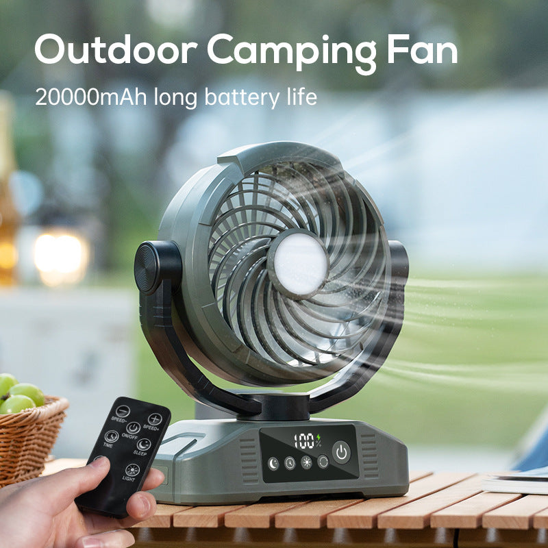 Rechargeable Outdoor Camping Fan – 20,000mAh USB Portable Fan with LED Light & Remote Control