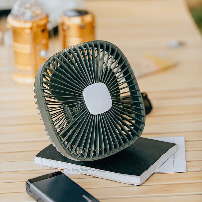-Rechargeable USB Camping Ceiling Fan – Portable Desktop Fan with LED Light & Hanging Hook